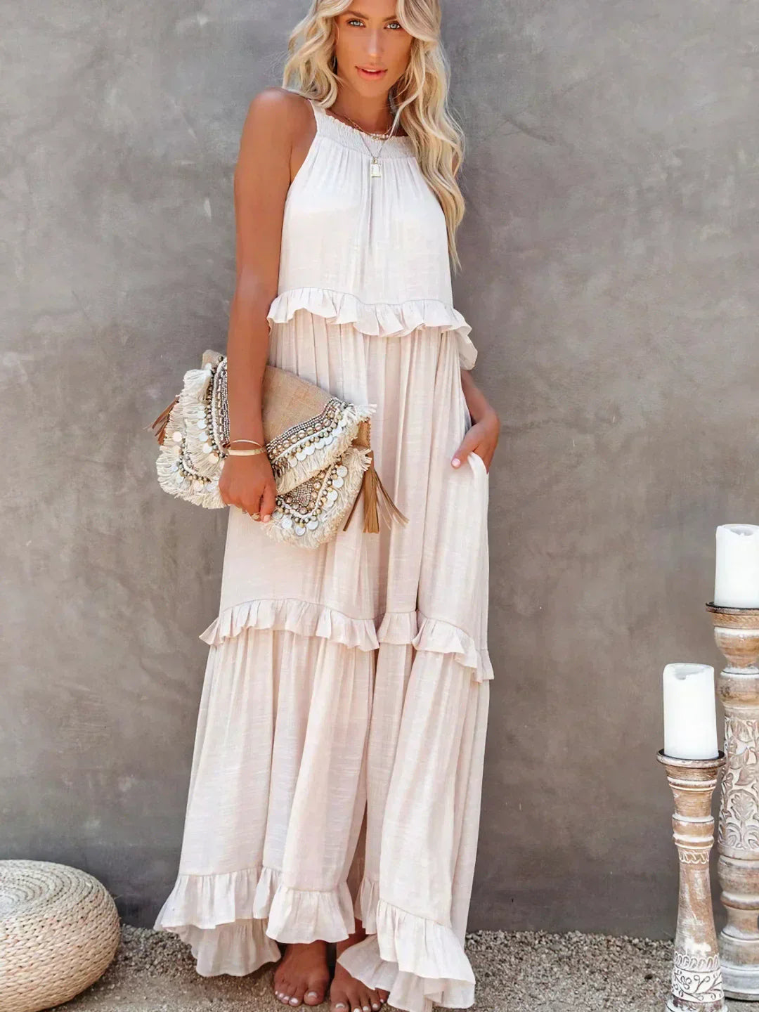 JESSY™ - HALTER RUFFLE MAXI DRESS