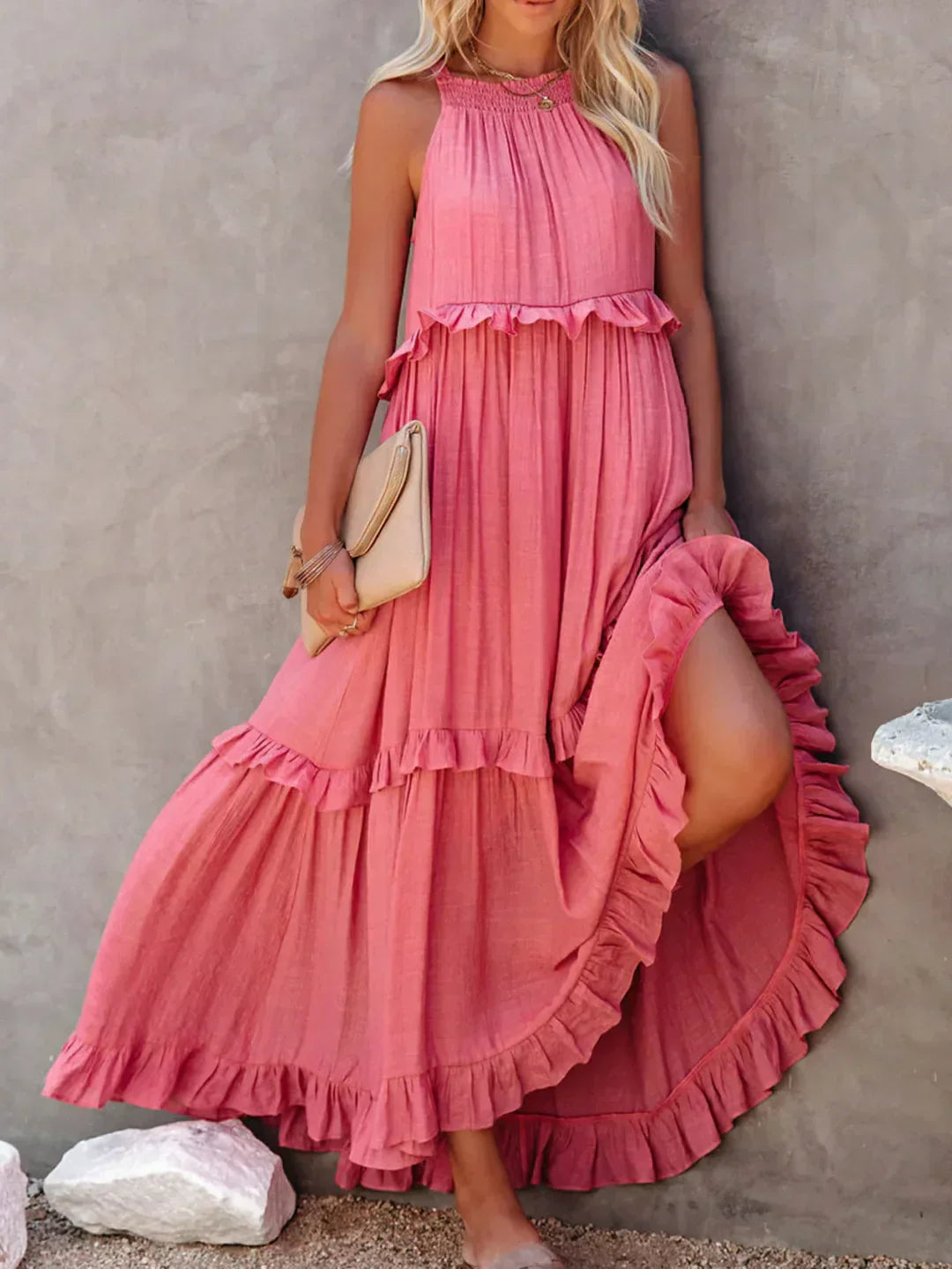 JESSY™ - HALTER RUFFLE MAXI DRESS