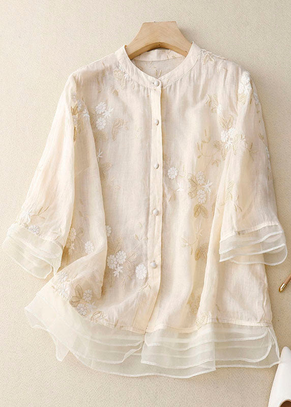 AMELIA™ - EMBROIDERED COTTON-LINEN BLOUSE