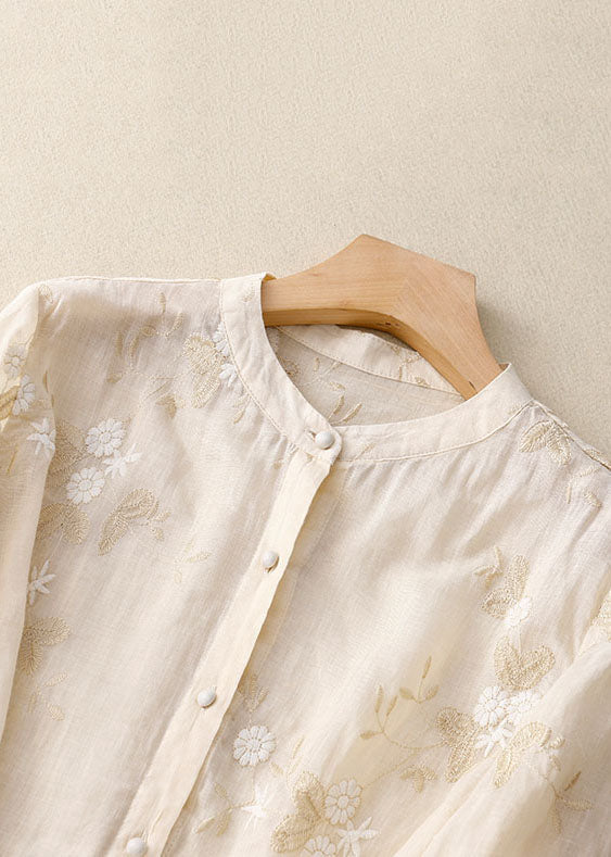 AMELIA™ - EMBROIDERED COTTON-LINEN BLOUSE