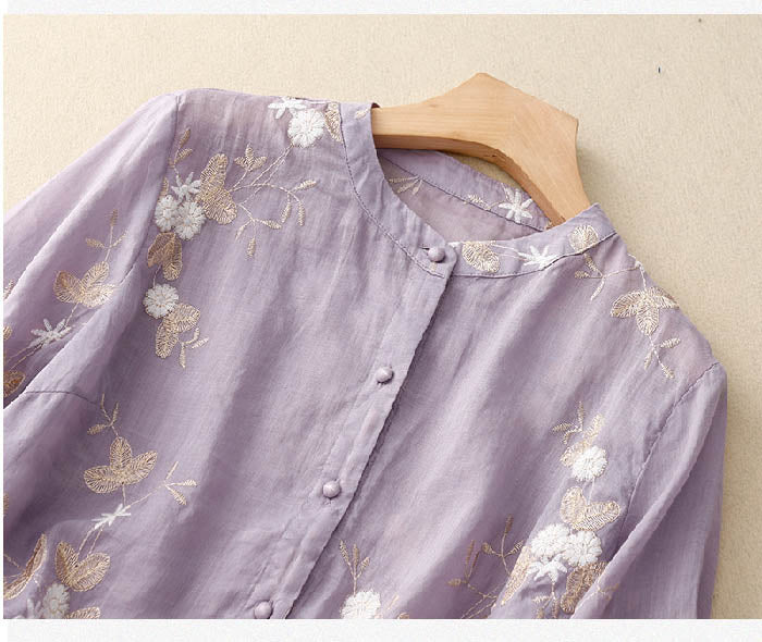 AMELIA™ - EMBROIDERED COTTON-LINEN BLOUSE